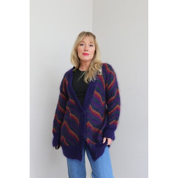 1990's Vintage Fuzzy Mohair Oversized Cardigan ~ Women's XS SM MD ~ Long Sweater - Picture 5 of 10